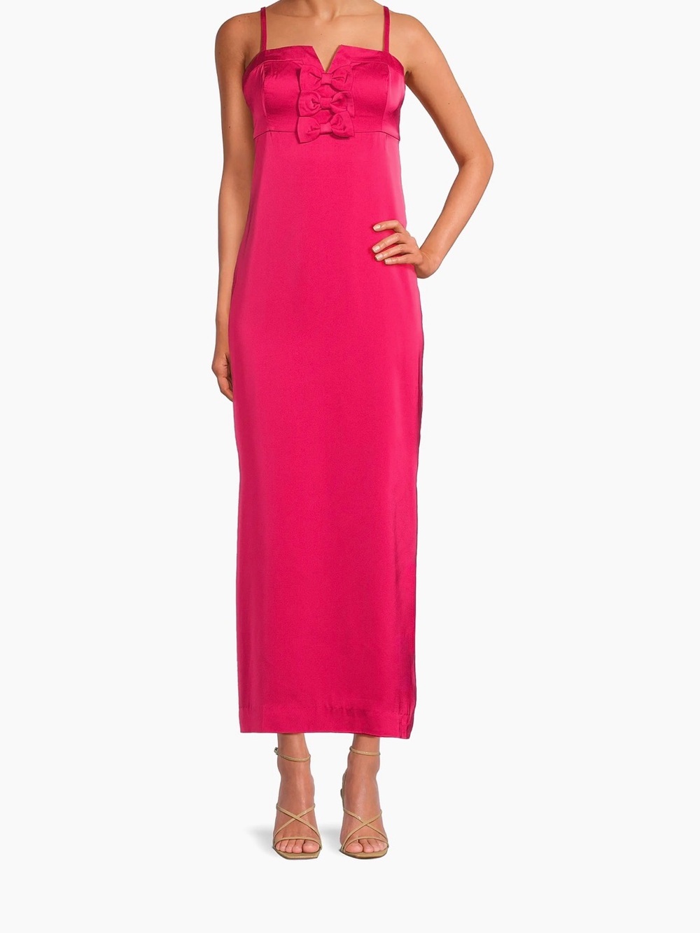 NWT Lilly Pulitzer Jean Maxi Pink Satin Bow Front Raspberry Rouge Dress Size 4